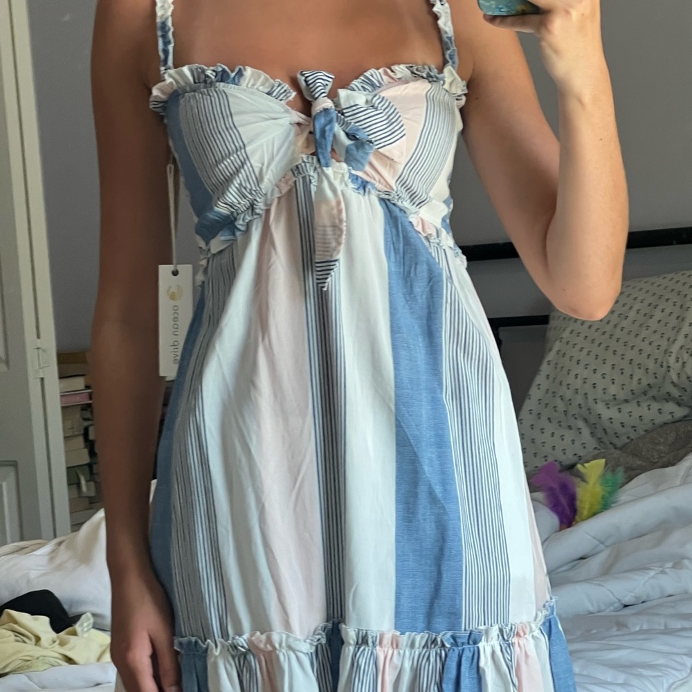 Ocean Drive Blue and Pink Striped Mini Dress